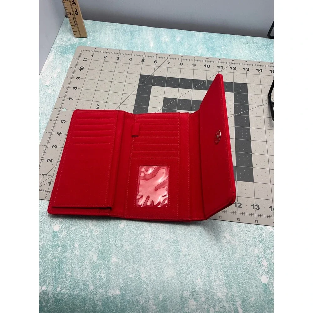 Red‎ Embroidered Hat Wallet Clutch Purse Women Snap Closure